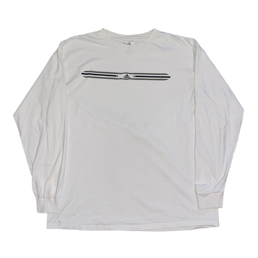 Adidas Vintage Mens Long Sleeve Graphic T-Shirt White Large Y2K Streetwear
